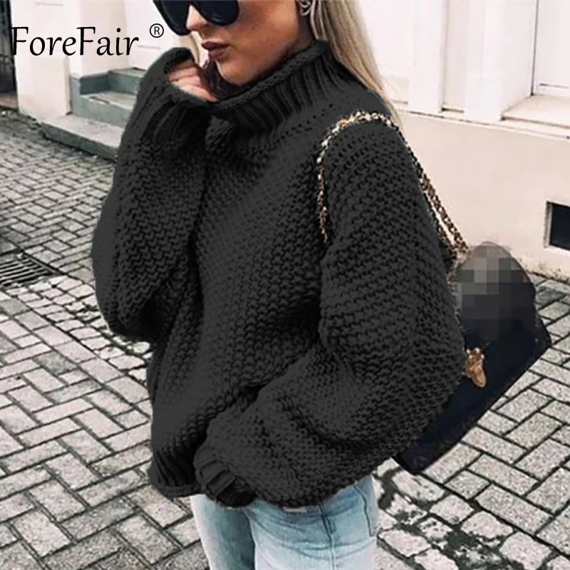 Tanie Forefair Oversize sweter z dzianiny z golfem sweter zimowy Plus rozmiar Slim z zielonymi, pomarańczowymi, białymi, ciepłymi, swobodny sweter damski