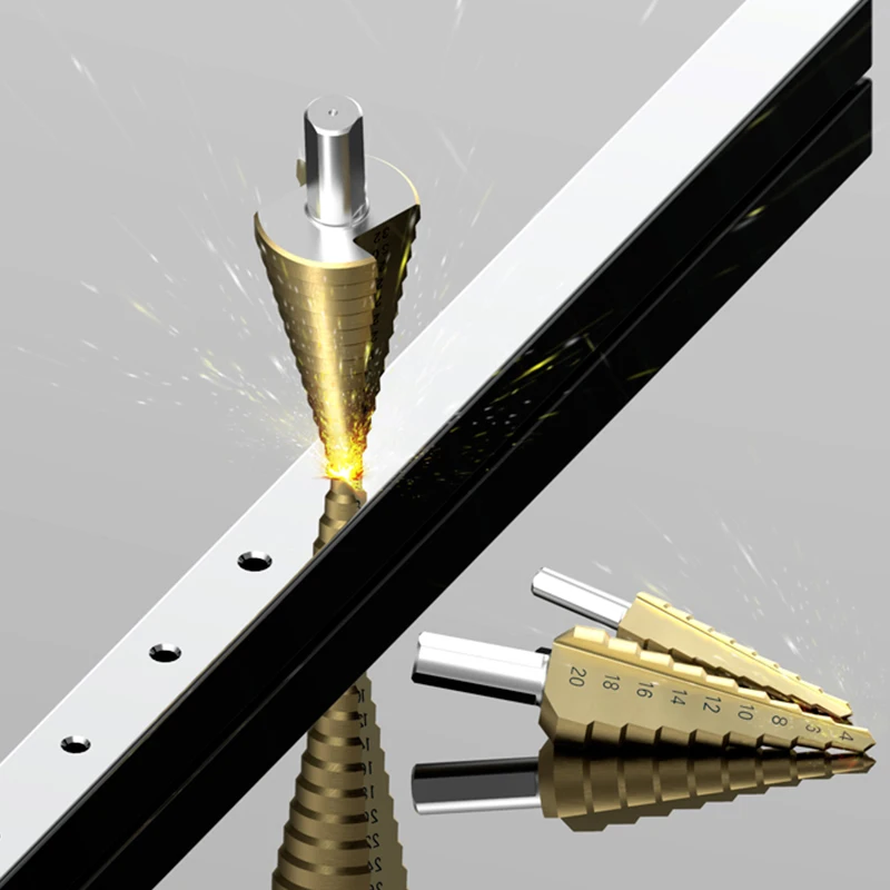 OMY большой шаг конус HSS Сталь спираль рифленые Шаг сверло отверстие резак инструмент для резки на возраст от 4 до 12 лет/20/32 мм с деревянной коробке 3 шт./компл