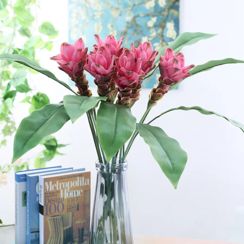 2 шт., 66 см, Искусственные пластиковые цветы Curcuma Alismatifolia, имбирный цветок лотоса, несколько цветов для украшения дома, свадьбы