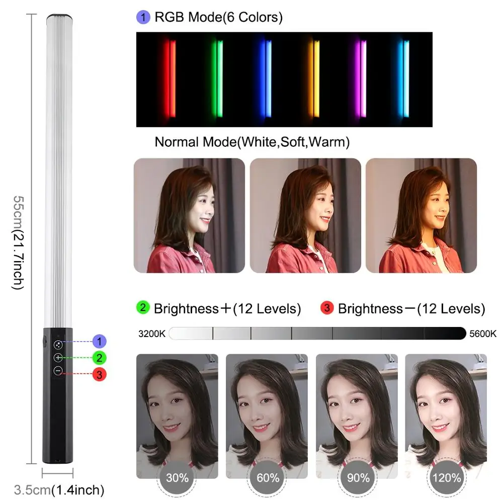 Bastão de Luz Remoto com Luz de Preenchimento e Temperatura Rgb com Controle Colorido Ajustável Led - Image 3