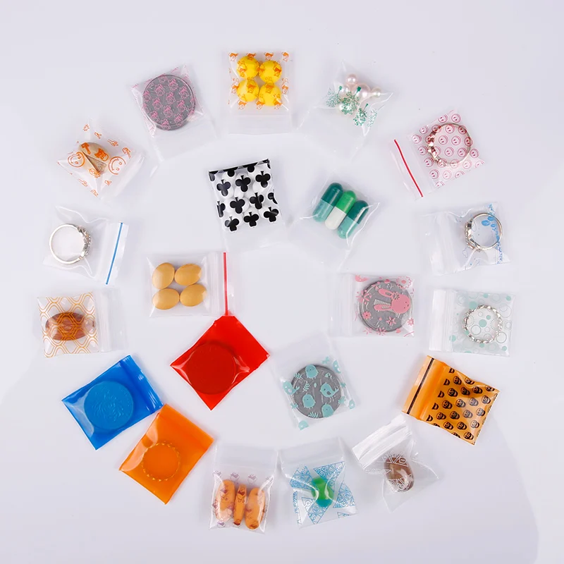 Thick 0.24mm 3X4cm Mini Cute Cheaper Plastic Zipper Print Bags Ziplock Plastic Packaging Pouches Jewelry Candy Pill Pack 5