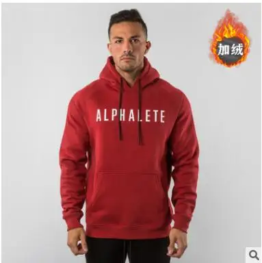 ALPHALETE брендовые осенние мужские обтягивающие толстовки, мужские тренажерные залы, для фитнеса, бодибилдинга, бегунов, спортивная одежда, повседневные Модные хлопковые толстовки - Цвет: red wool