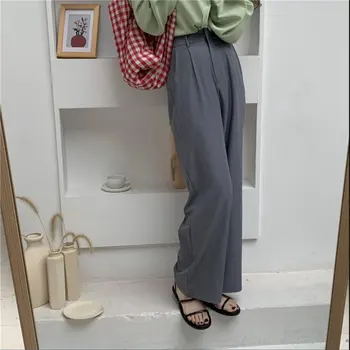 

New Stylish Solid Hot Grey Spring All Match 2020 Hot Plus Size Women High Waist Texture Chic Fashion Full Length Pants