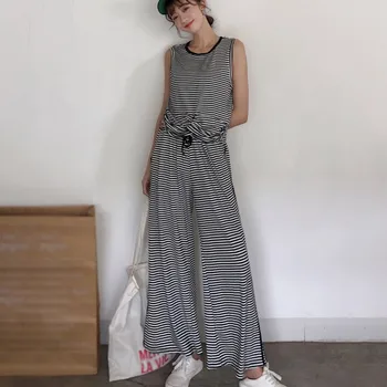 

Summer Casual 2pcs Women's Sets Striped O Neck Tank Top + High Waist Loose Ankle-Length Wide Leg Pants Set 2019 Fashion Sets*
