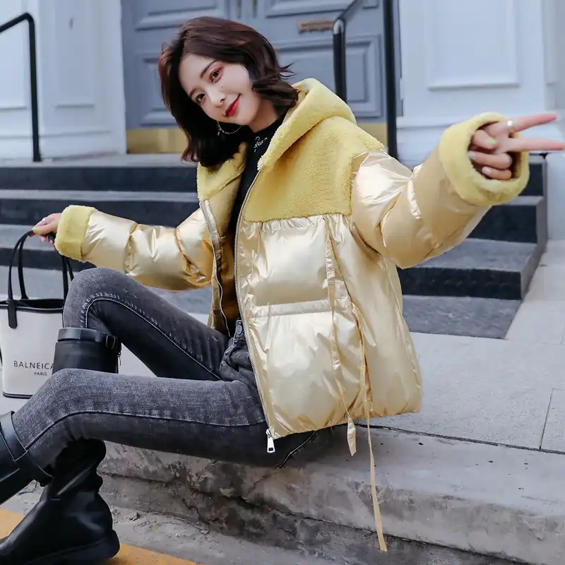 21冬ダウンパーカーレディース光沢のあるフード付きジャケット大サイズ冬暖かい厚手パーカールースコート冬女性ラムズウールジャケット パーカー Aliexpress