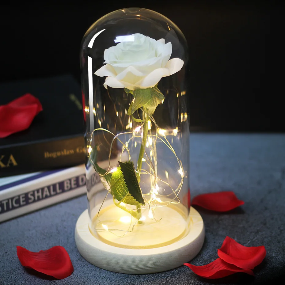 Красивый светодиодный светильник в виде Розы, вечная красота и розовый зверь на хрустальном куполе на День святого Валентина