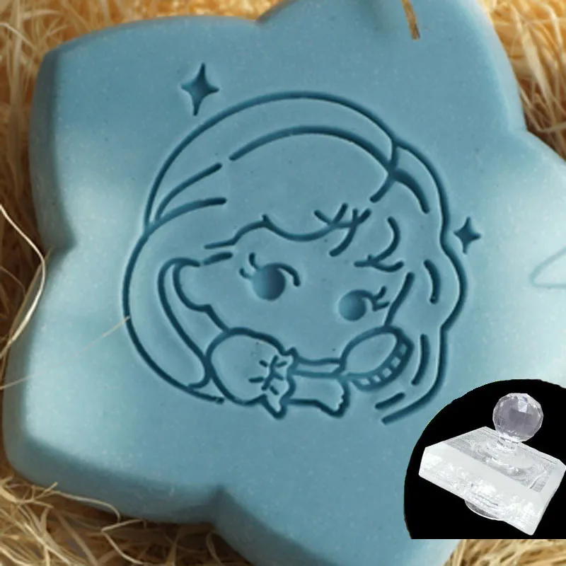 Transparent Acrylic Soap Stamp for Handmade Making, Cute Girls Comb Pattern, Home Cleaning, Natural Seal, Chapter Tool