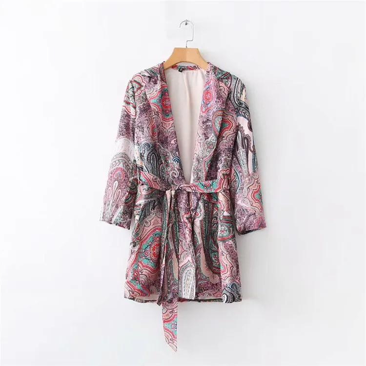 

Z2018 Europe And America Summer New Style Fold-down Collar with Belt Printed Suit Jacket Women's 2761846 2761/846