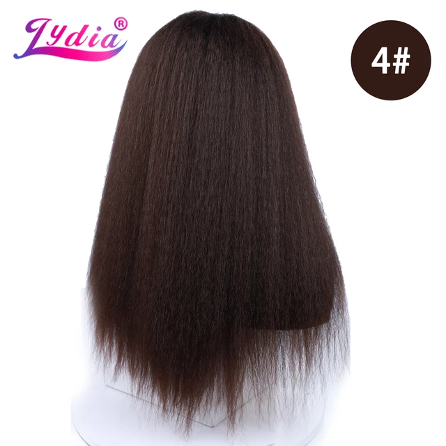 Lydia Long Kinky Straight Headband Synthetic Hair Wigs For African American Women Natural Black 18-22 Inch Kanekalon Afro Wig #4