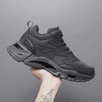 

New high-top leather fashion trend couple models, versatile and simple, thick bottom