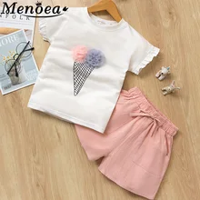 Menoea/детская одежда г. Летняя стильная рубашка без рукавов для маленьких девочек+ шорты, комплект из 2 предметов комплекты одежды для детей модная одежда для малышей