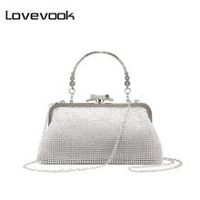 Женская сумка с короткими ручками LOVEVOOK, вечерний клатч для дамы с ромбовидная решетка, роскошная сумка через плечо с тонкой железной цепью на молнии, зажим для денег для вечеринки
