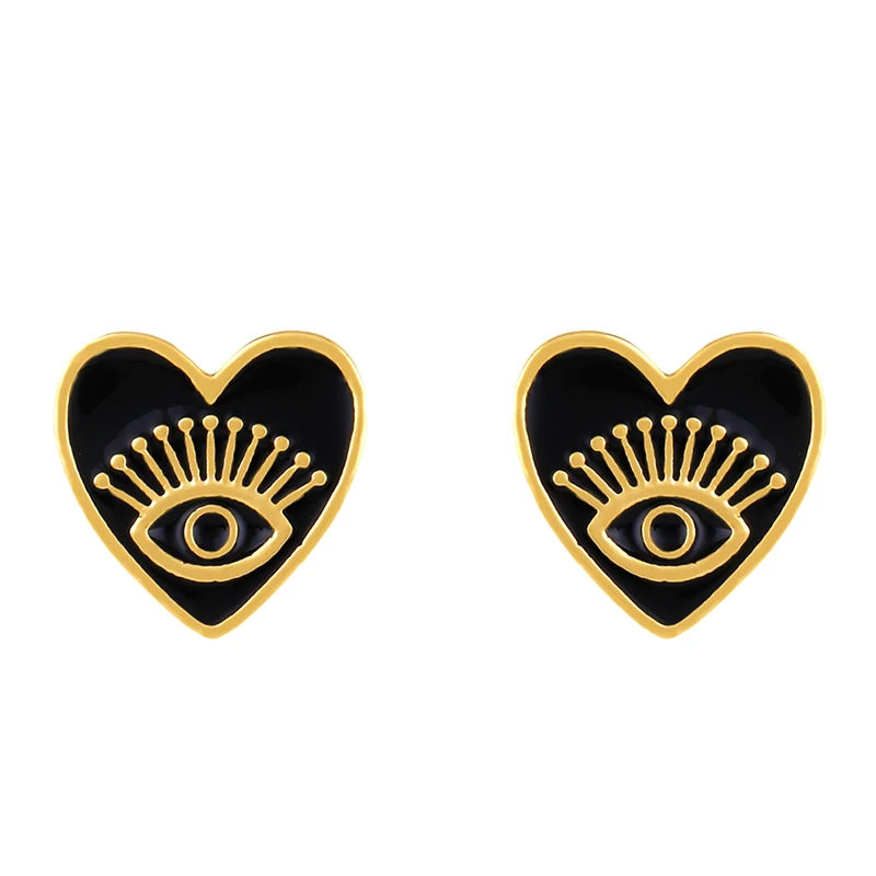 Серьги-гвоздики OCESRIO Heart Evil Eye, проложенные CZ цирконий, винтажные позолоченные женские серьги-гвоздики, турецкий приносящий удачу ювелирный ers-r44 - Окраска металла: black