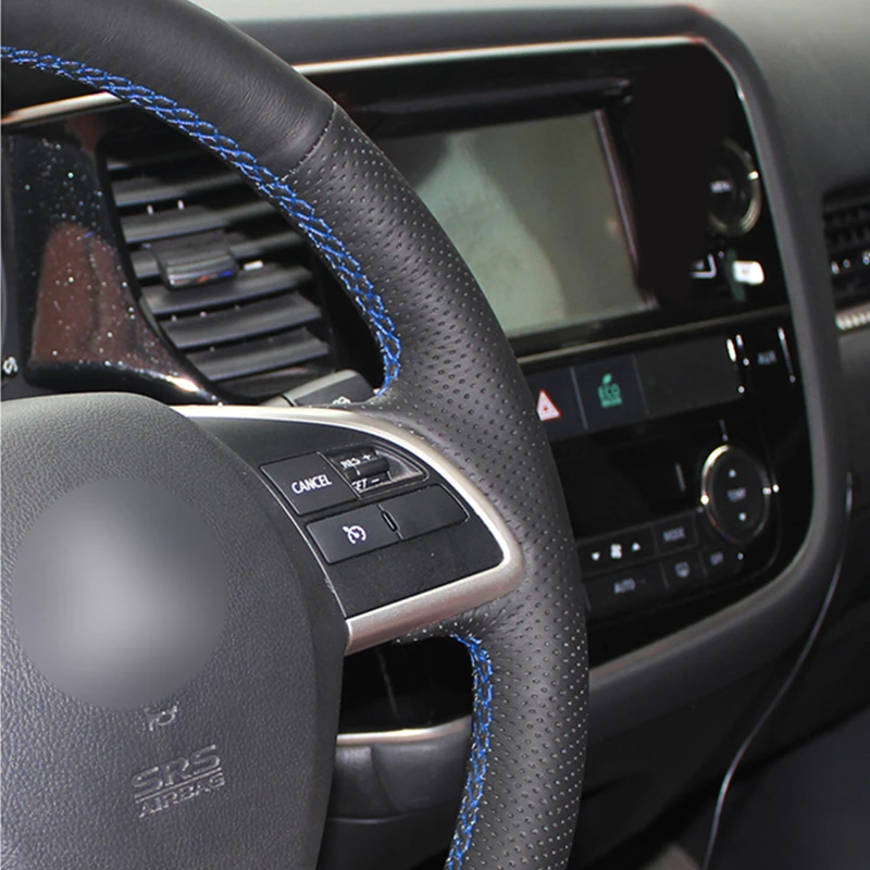 Hand Sewing Black PU Artificial Leather Steering Wheel Covers for Mitsubishi Outlander 2013 Mirage ASX L200