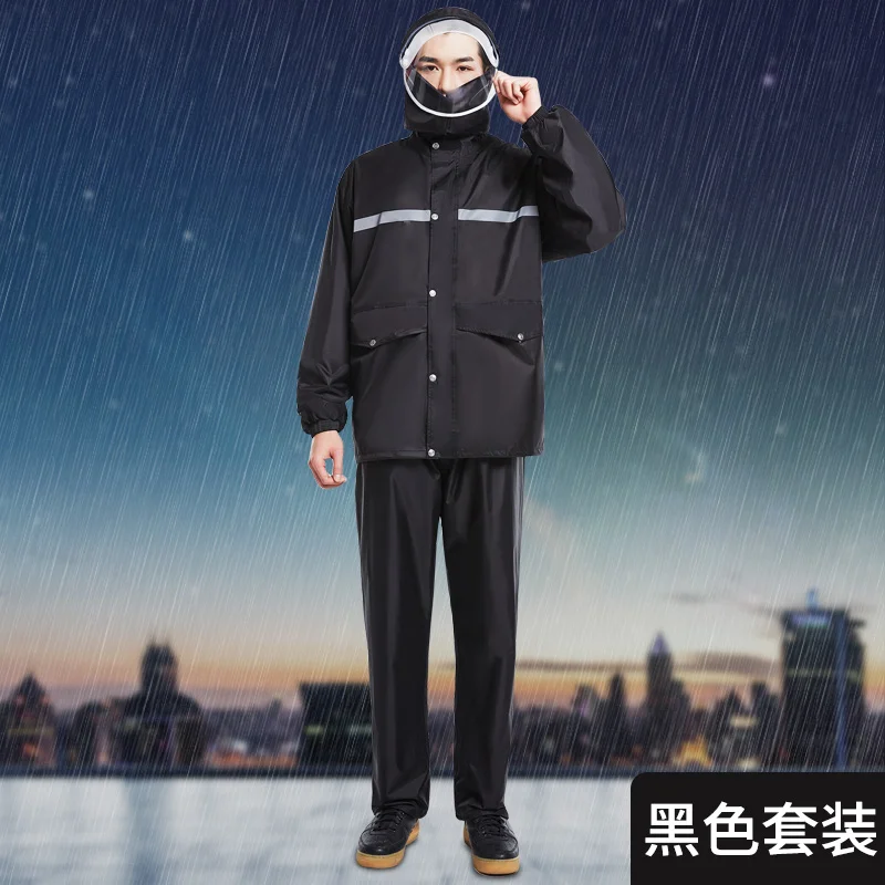 Men Waterproof Raincoat Men Poncho Jacket Hiking Hooded Raincoat Fabric Men Black Pants Outdoor Regenponcho Rain Gear JJ60RC