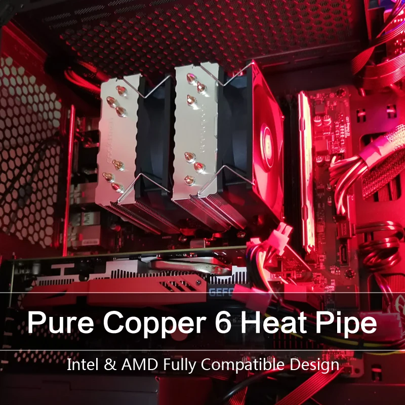 SNOWMAN 6 Heat Pipes CPU Cooler 4 Pin PWM RGB PC Quiet Intel LGA 2011 775 1200 1150 1151 1155 X79X99 AMD AM3 AM4 CPU Cooling Fan 2