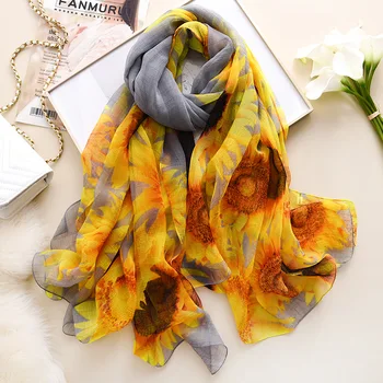 

Spring autumn 2020 Korean silk printed women's scarf sunscreen holiday beach towel crocodile wrinkle thin air conditioning shawl