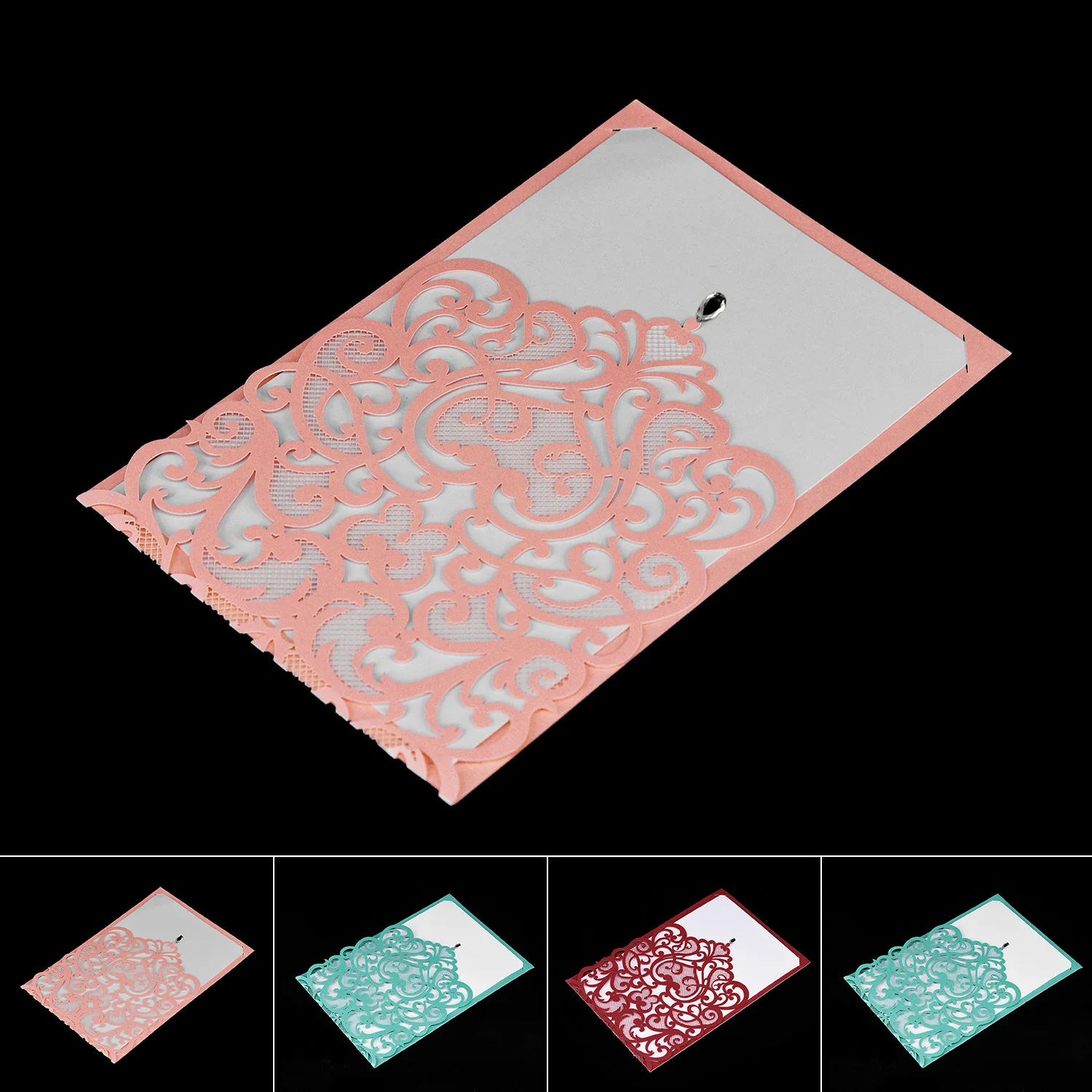  10pcs European Style Wedding Invitation Cards Hollowed-out White Pink Blue Black - 4.00048E+12
