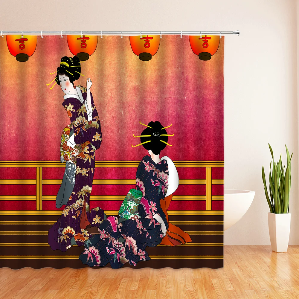 

Waterproof Bath Curtain Japanese Woman Shower Curtains With 12 Hooks Bathroom Curtain Polyester Cloth Child Shower Curtain