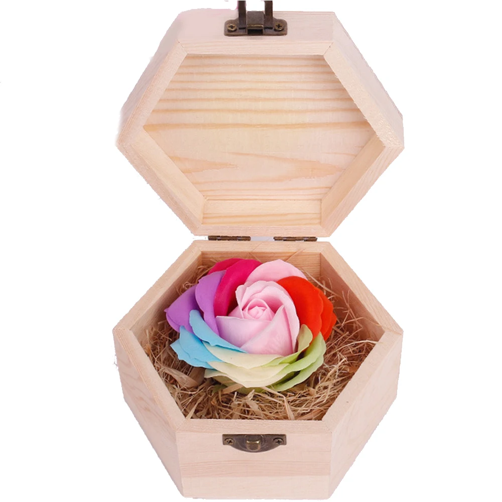 Радужное разноцветное мыло цветок розы с деревянной шестиугольной формы свадебное оформление коробки подарок ко Дню Святого Валентина для девушки - Цвет: Фиолетовый