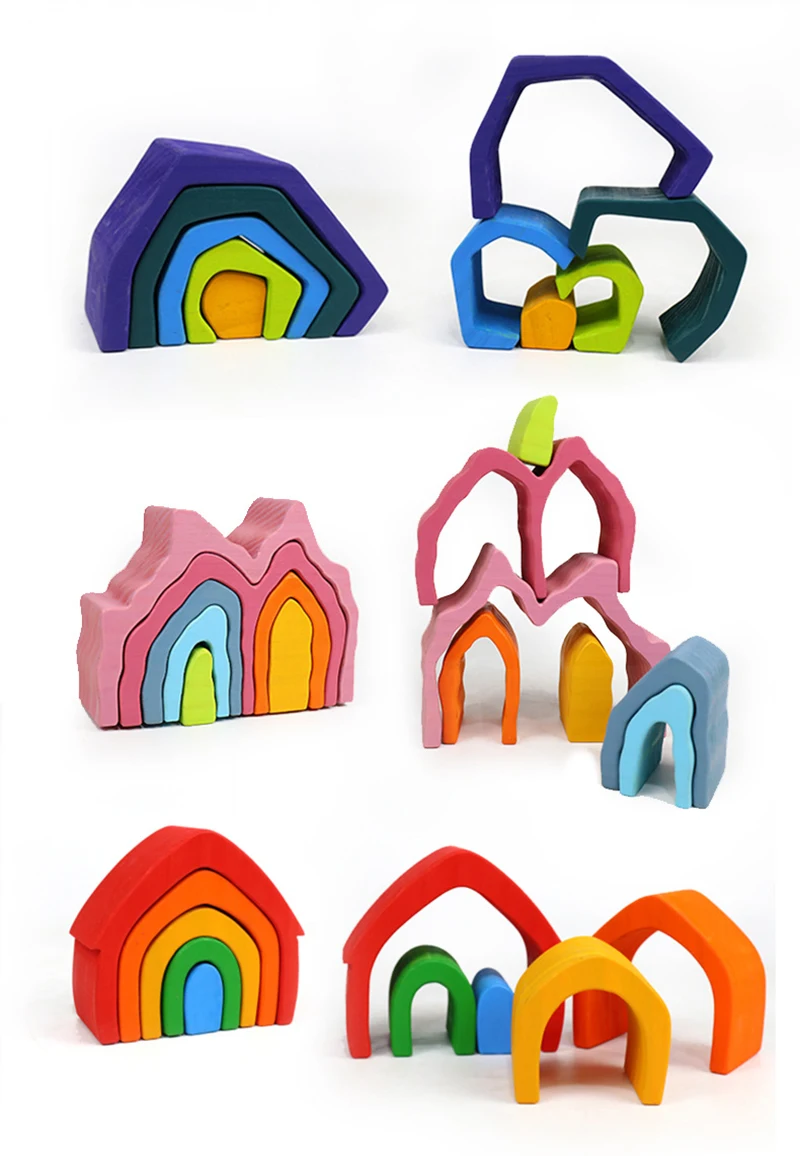 12-piece Wooden Rainbow Stacking Tunnel