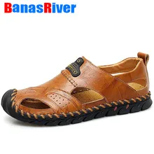 Роскошные модные кроссовки без шнуровки; уличные летние сандалии ручной работы; пляжная дышащая мужская обувь; кожаная повседневная обувь размера плюс 48