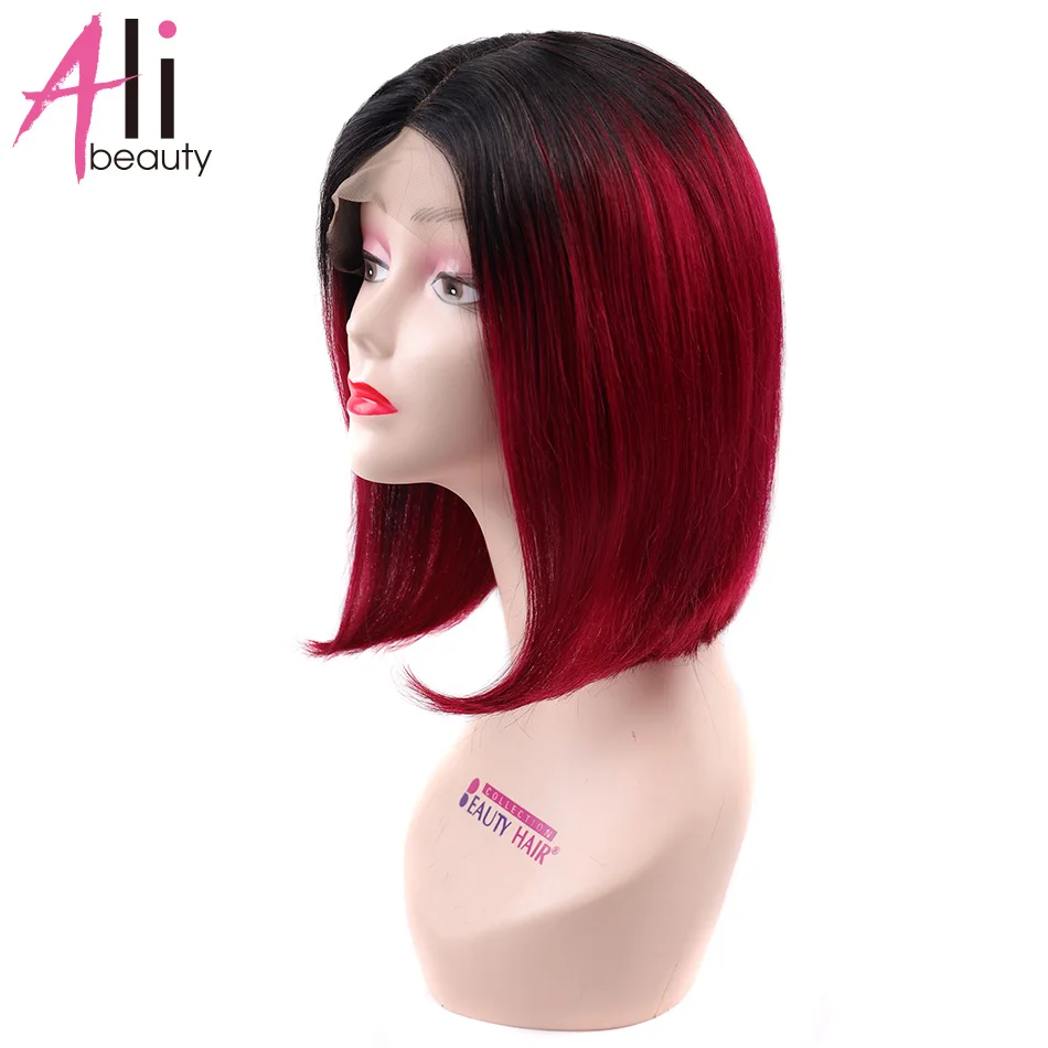 Lace Part Short Bob Wigs Remy Brazilian Straight 100% Natural Human Hair T part closure Wig 13x1 For Women By ali beauty