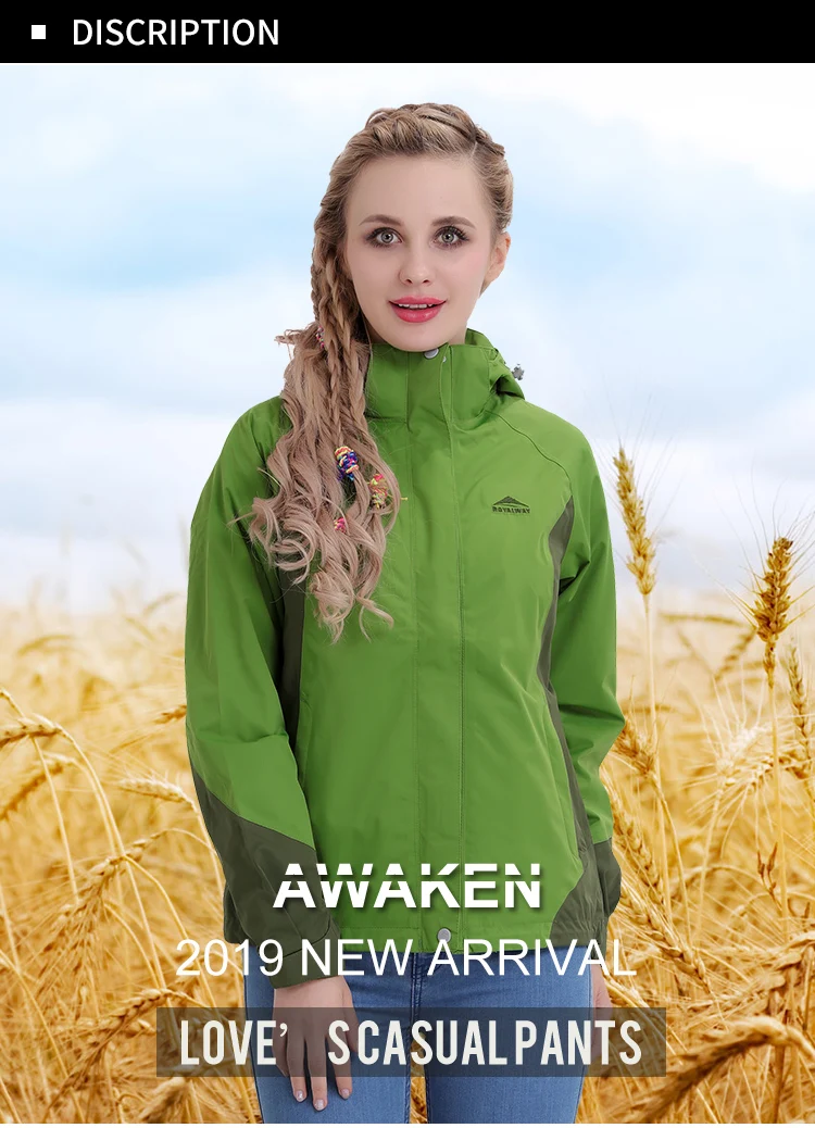 Feminino à Prova Caminhadas com Capuz Jaquetas de Viagem ao ar Royalway Nova Blusão Dwaterproof Água Acampamento Livre Moda Cabolsas Rol4115d 2020 Luz 2 Royalway 2019 nova luz blusão feminino à