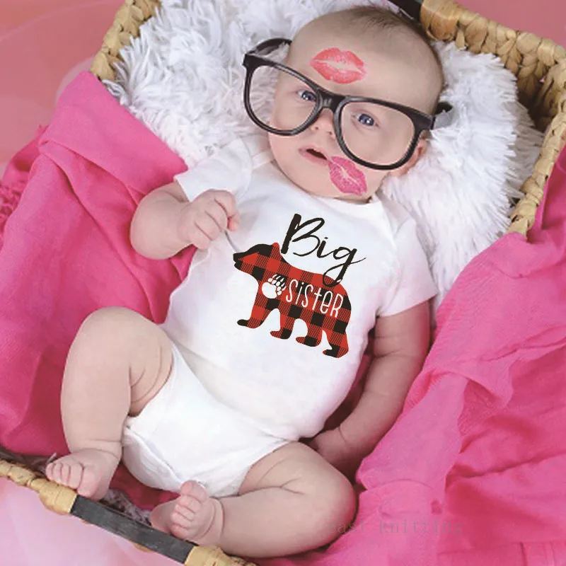 Big Sister медведь Onesie летний детский комбинезон клетчатый с рисунком медведя для
