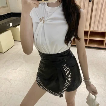 

Fashion Sleeveless T Shirts Female Summer New 2020 Wild Cotton Women T Shirts Solid Color Korean Style Women Clothing Tops