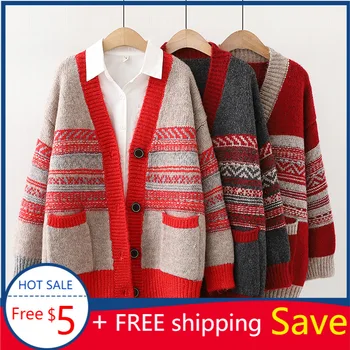 

2020 Knitted Cardigan Women's New Korean Tops Fasion Elegant Long Sleeved Slim-Fit Sweater Cotton Knitted Coat Winter Clothes