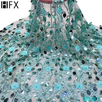 

HFX Green African Sequin lace fabric 2020 High Quality Embroidery French Net lace fabric for Nigerian Wedding Party Dress F3483