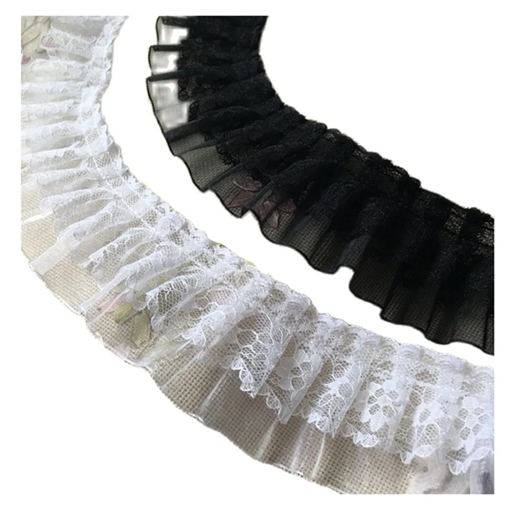 1Yards Pleated White Lace Trim Fabric 5cm Craft Supplies DIY Sewing Black Lace Ribbon Guipure Dress Clothes Decoration lace ribbon lace fabric lace sewing accessories lace sewing supplies lace accessories lace garment accessories clothing craft accessories