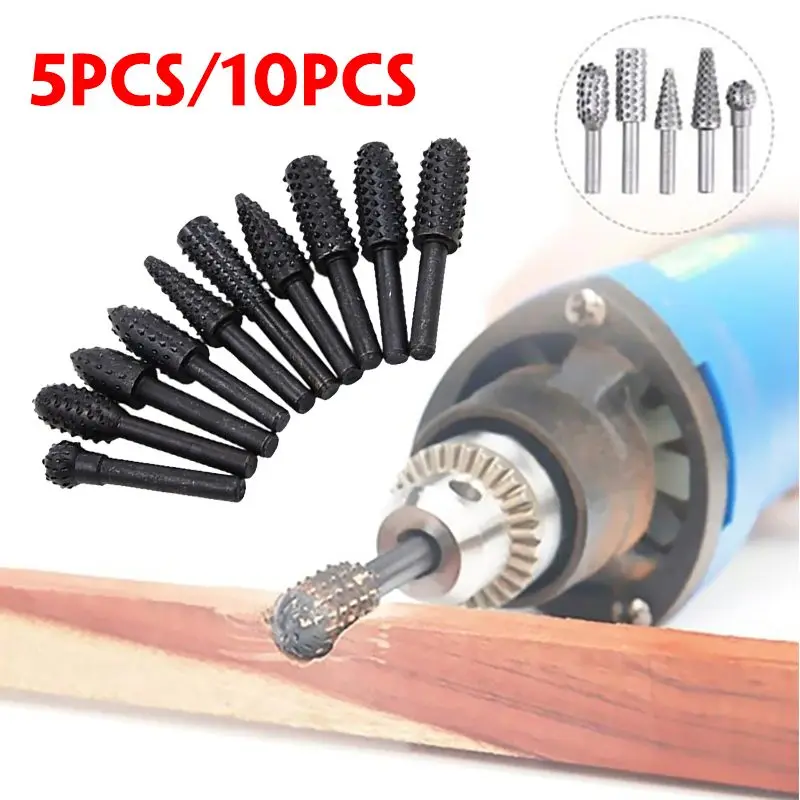 5PCS/10PCS Rasp File Drill Bits Rasp Set Carbon Steel Shank Rotary Burr
