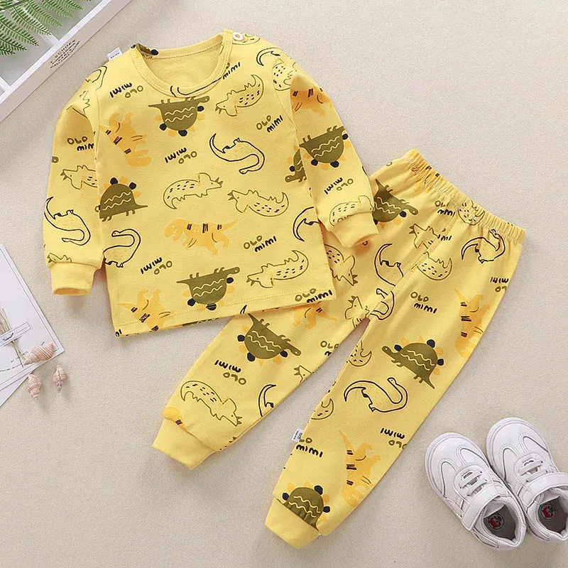 2Pcs/Set Baby Clothes Spring Autumn Winter Kids Girl Boy Sleeper Top Trousers Cartoon Print Soft Cotton Infant Toddler sleepwear baby's complete set of clothing