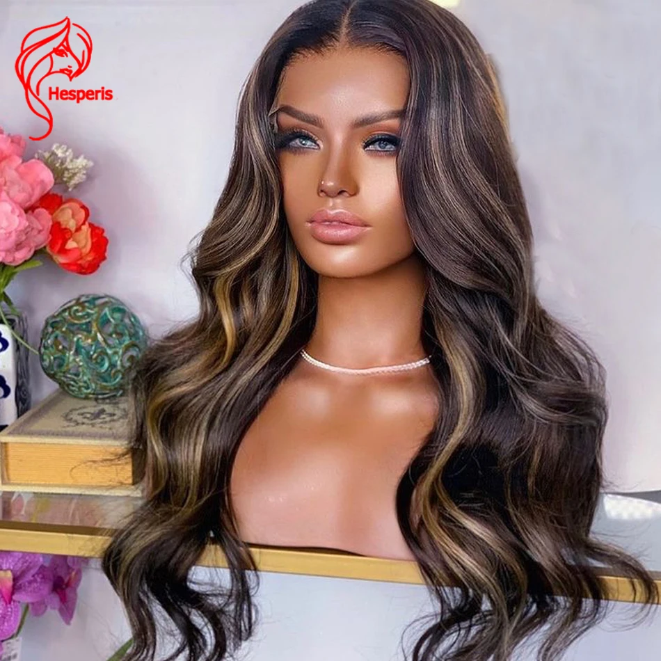Hesperis Lace Front Human Hair Wigs Highlight Brazilian Remy 13x4 Lace Front Wigs Pre Plucked With Baby Hair Blonde Highlight