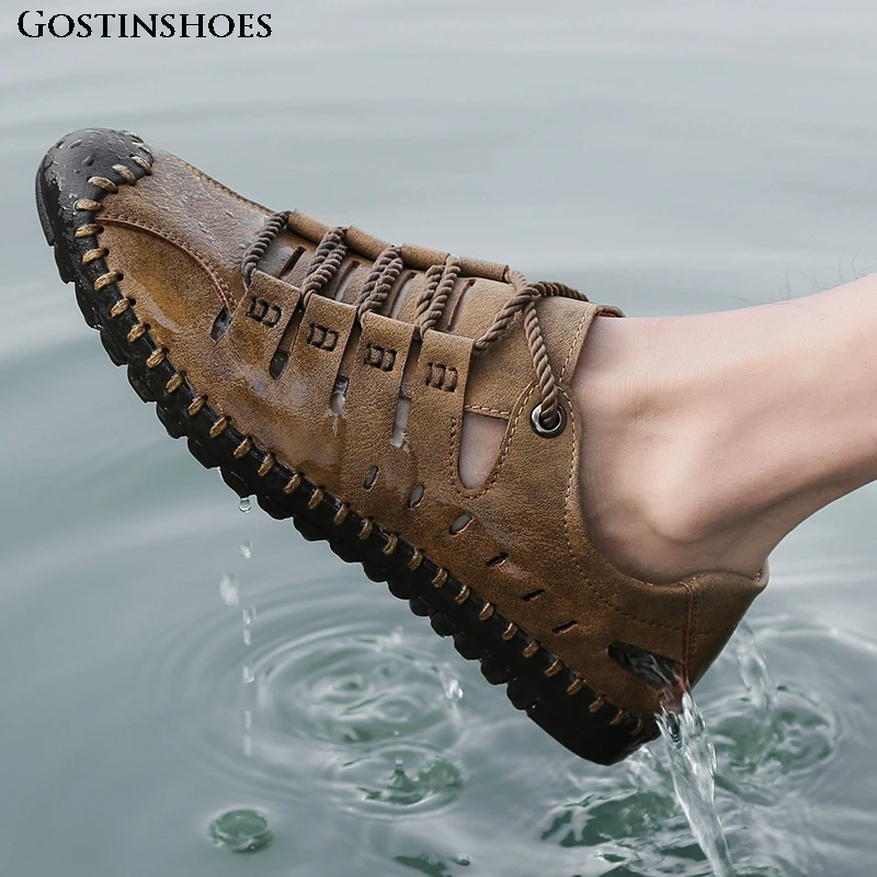 Summer Shoes Men Retro Leather Casual Black Brown Lace Hand Sewing Driver Moccasins Fashion Zapatos Mocasines Hombre4 5 46 | Обувь
