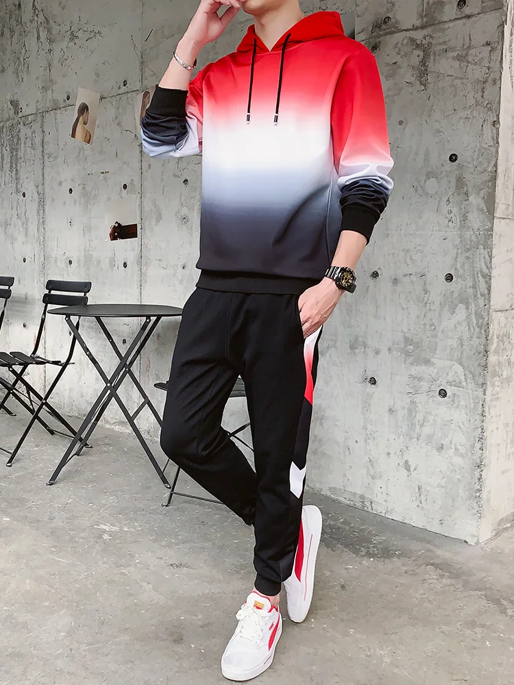 Спортивный костюм градиентный свитер брюки 2 комплекта, мужской уличный спортивный костюм для фитнеса, уличная модная повседневная одежда - Цвет: 01