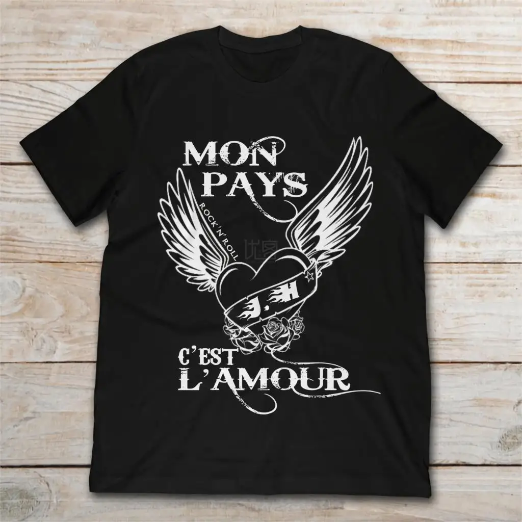 

GILDAN Brand Mon Pays amour Johnny Hallyday T-Shirt Men Short Sleeve T-Shirt Funny Tees Cotton Tops T Shirt