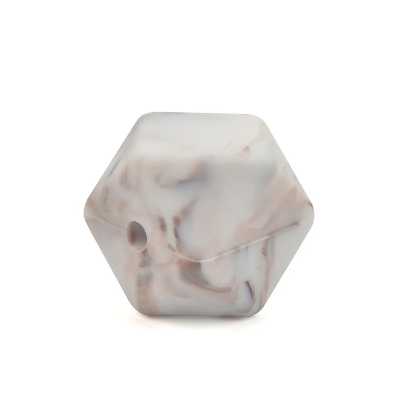 Силиконовые бусины 14 мм шестигранные мини-бусины меньшего размера прорезиненное Силиконовое ожерелье для прорезывания зубов детские прорезывающие BPA безопасные шарики - Цвет: brown marble