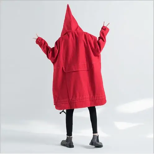 High Quitly Trench Coat For Women Plus Size Women's Long Windbreaker Spring Autumn Female Loose Red Color Hooded Coat E728