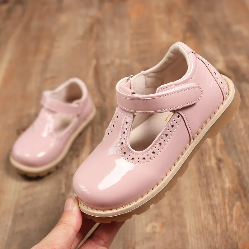 Детская обувь; нарядная Свадебная обувь принцессы для девочек; обувь из лакированной кожи в римском стиле; черная обувь для школьной униформы для детей ясельного возраста