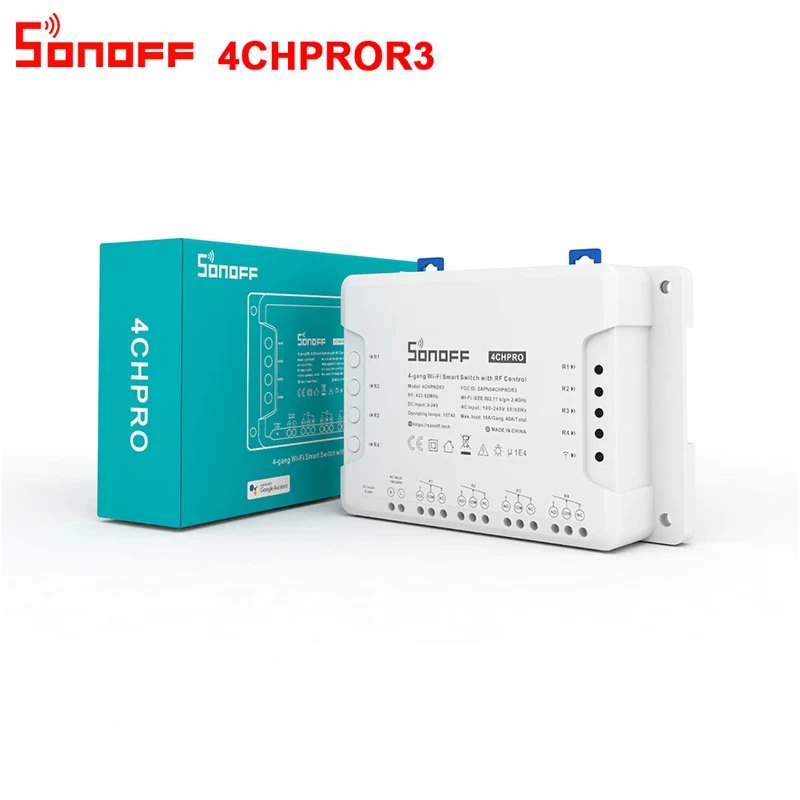 

Sonoff 4CHPROR3 4 Gang RF Smart 433Mhz Switch Support Interlock Self-locking Inching 3 Working Modes via eWeLink APP Alexa IFTTT