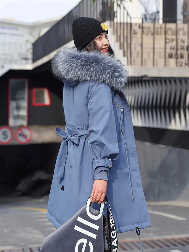 Parkas Mujer New Arrival Women Winter Jacket Large Fur Collar Hooded Female Jacket Long Coat Cotton Parkas Plus Size P11