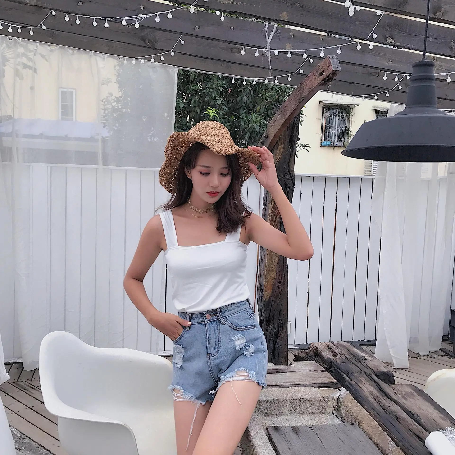 

Clothes Women's 2019 Summer New Style Camisole Korean-style Short Solid Color Slim Fit Backless Outer Wear