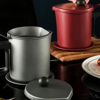 

1Pc Japanese Oil Pot Household Stainless Steel Filter Net With Cover For Oil Bottle Kitchen Oil Filter Tool Slag Storage Tank (C