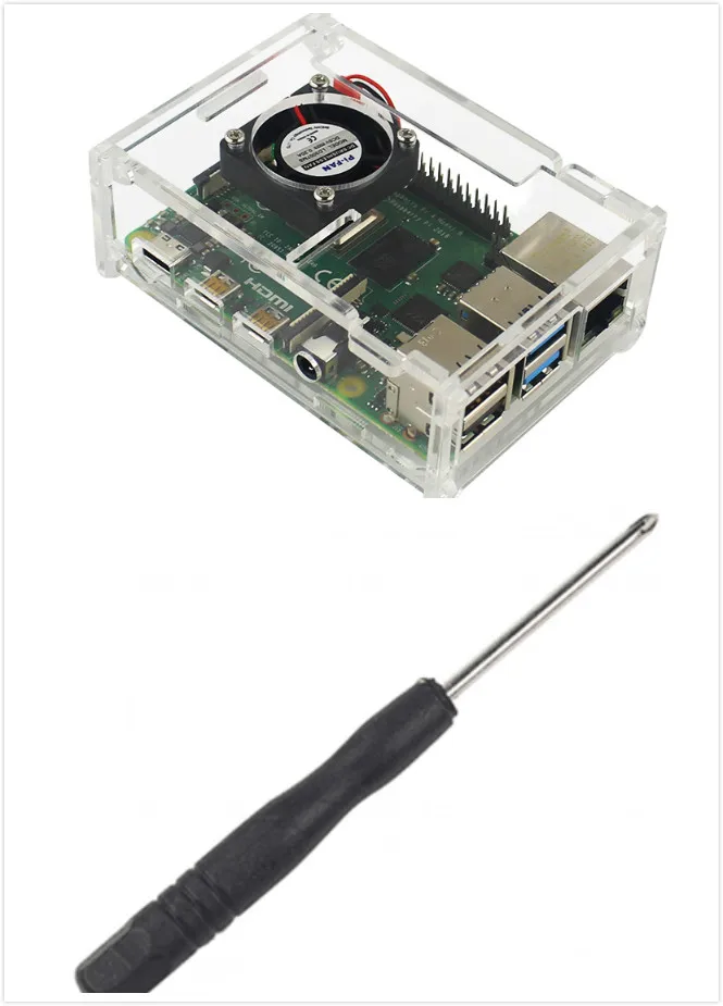 Для Raspberry Pi 4 B модель алюминиевый сплав+ прозрачный акриловый корпус радиатор система охлаждения черный с двойные вентиляторы охлаждения - Цвет: Case Screwdriver