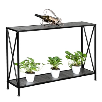 

Countertop Black Wrought Iron Base 2 Layers Forked Console Table Side Table