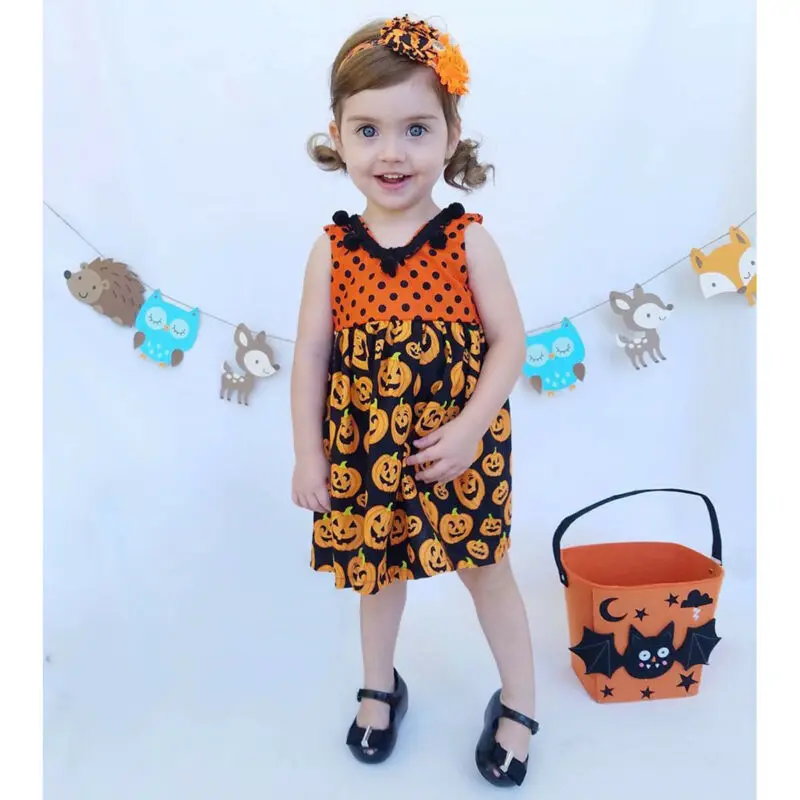 Imcute Kids Dresses For Girl Halloween Dress Toddler Kids Baby Girl Clothes Cartoon Pumpkin Princess Dress Vestido 12M-5Y