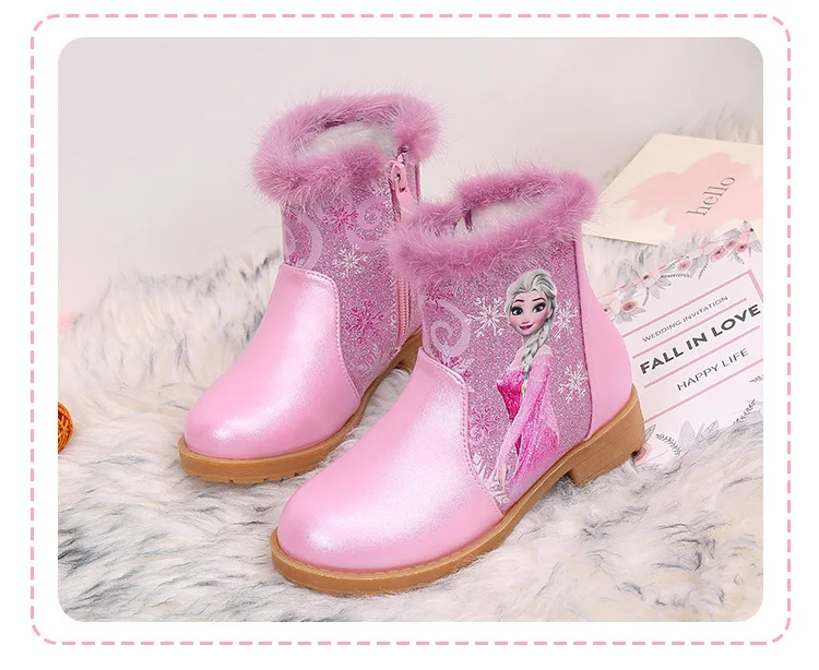Botas de Neve Lantejoulas e Veludo Disney Outono Inverno Novas Crianças Meninas Mid-tube Botas Princesa Desenhos Animados 2022 15 Mamãe e Bebê